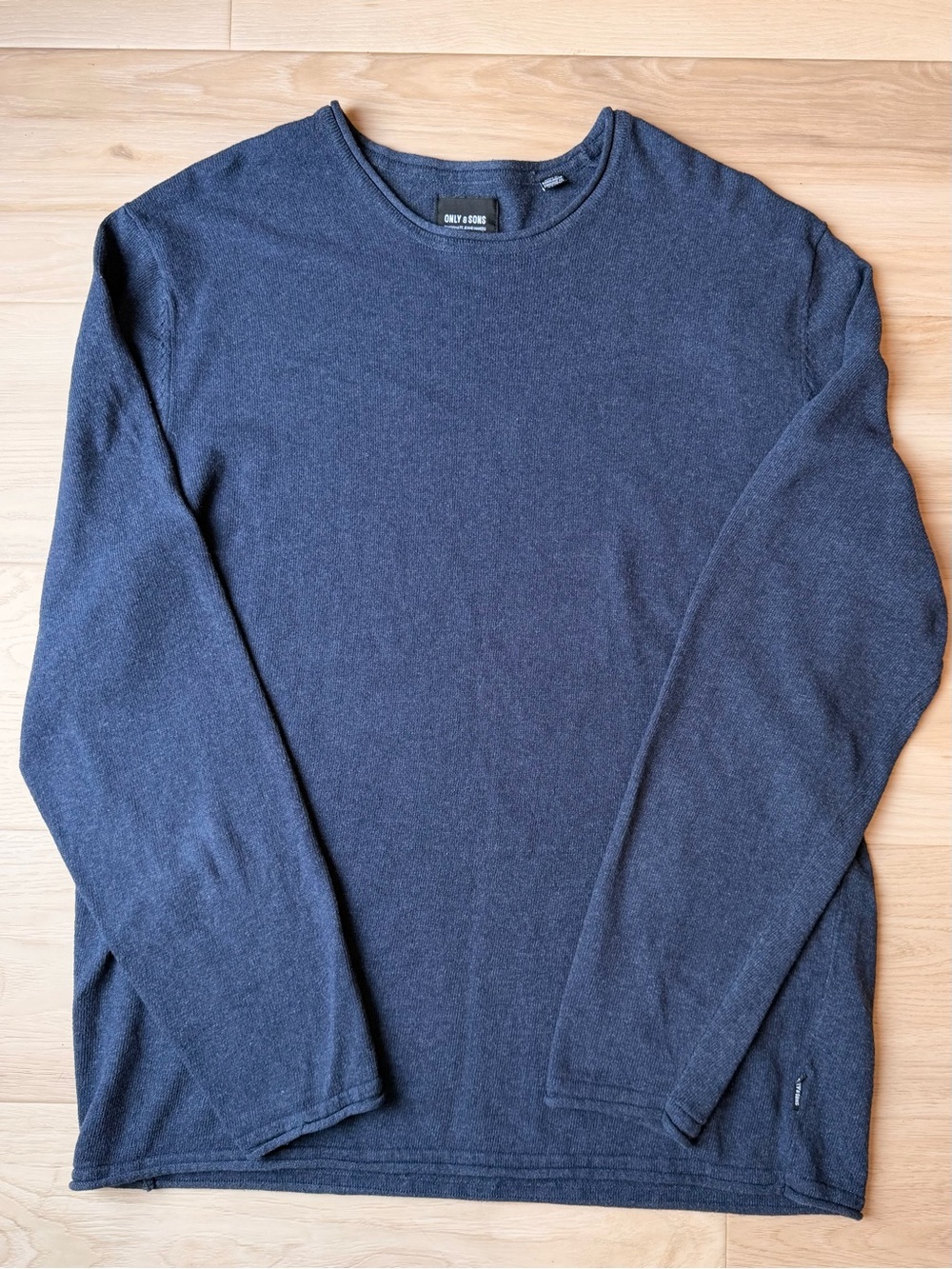 ONLY & SONS Textured Knit Crewneck Sweater Blue Men's Size XL